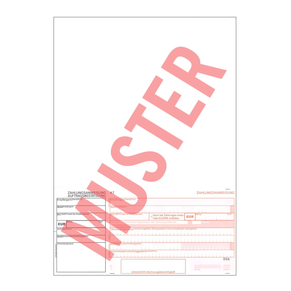 Euro-Zahlschein 1000 Stück A4 hoch
