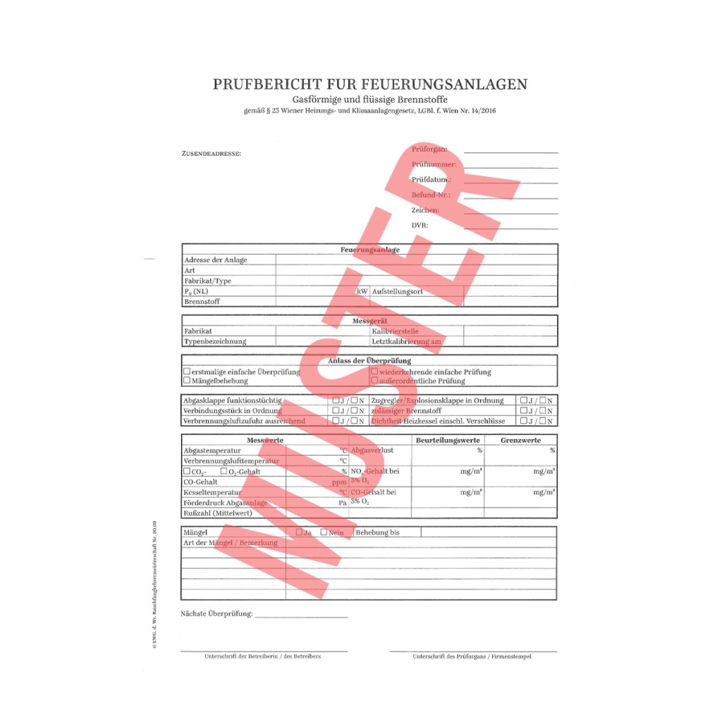 Überprüfungsbefund
für gasförmige Brennstoffe
A4, 100 Blatt mit Durchschlag