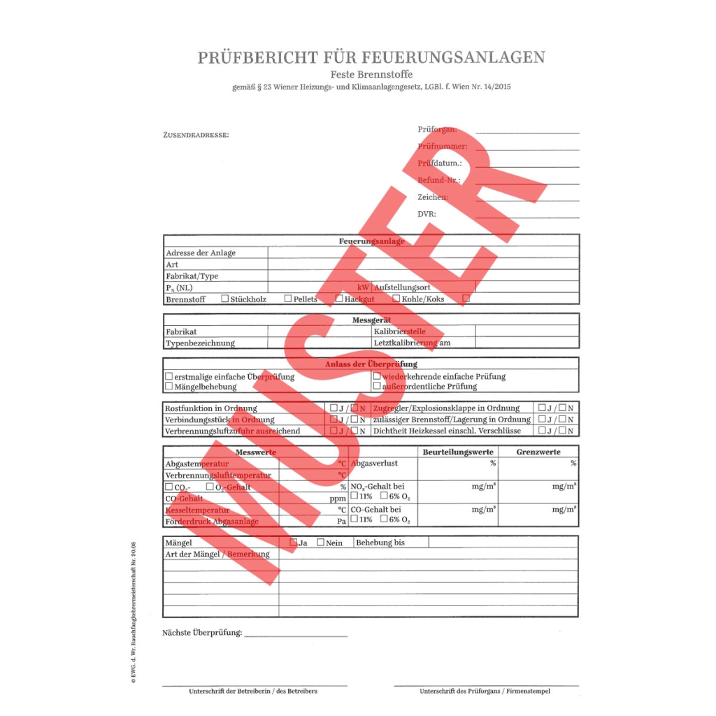 Überprüfungsbefund für Öl und feste Brennstoffe A4, 100 Blatt mit Durchschlag