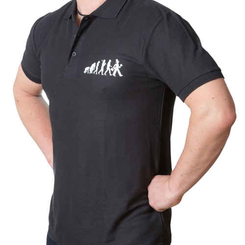 Polo Shirt Schwarz mit weißem Evolution Aufdruck