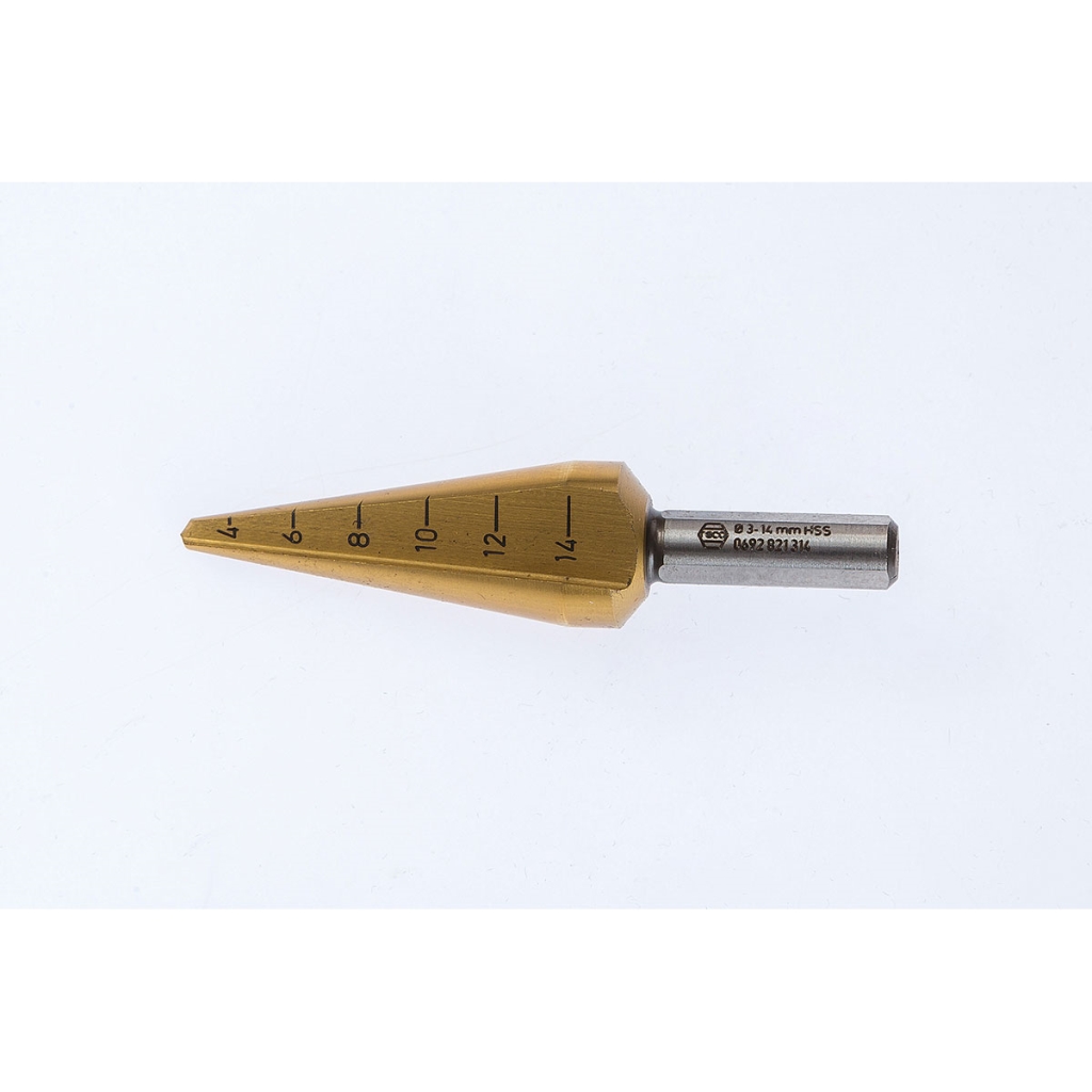 Prüflochblechschälbohrer
3-14mm, TIN- beschichtet
