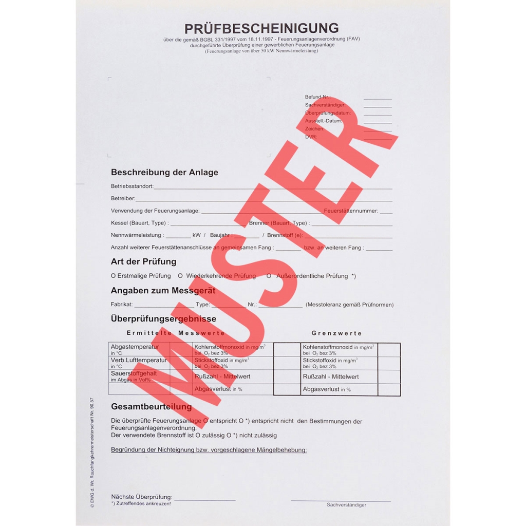 Prüfbescheinigung gewerblicher
Feuerungsanlagen
