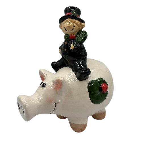 Rauchfangkehrer auf Schwein
Keramik, 17 cm
