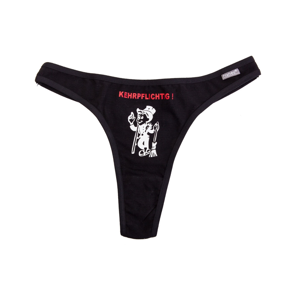 Unterwäsche schwarz mit roter Schrift "Kehrpflichtig" weißer RFK