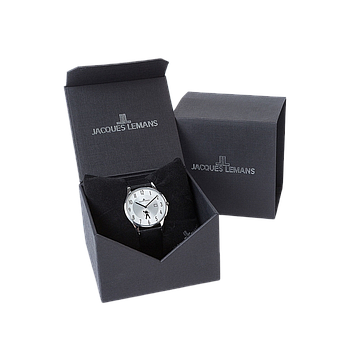 Hr. Armbanduhr Jacques Lemans, weißes Ziffernblatt, Lederband