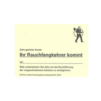 Wurfzettel, A7 Block
"Ihr Rauchfangkehrer kommt"
selbstklebend